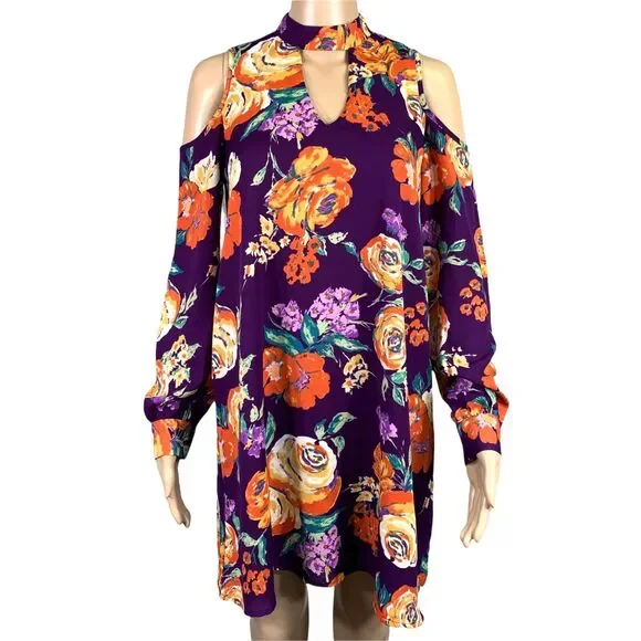 Everly Womens Dress Retro Floral Cold Shoulder Choker Collar Keyhole Small - Picture 6 of 14